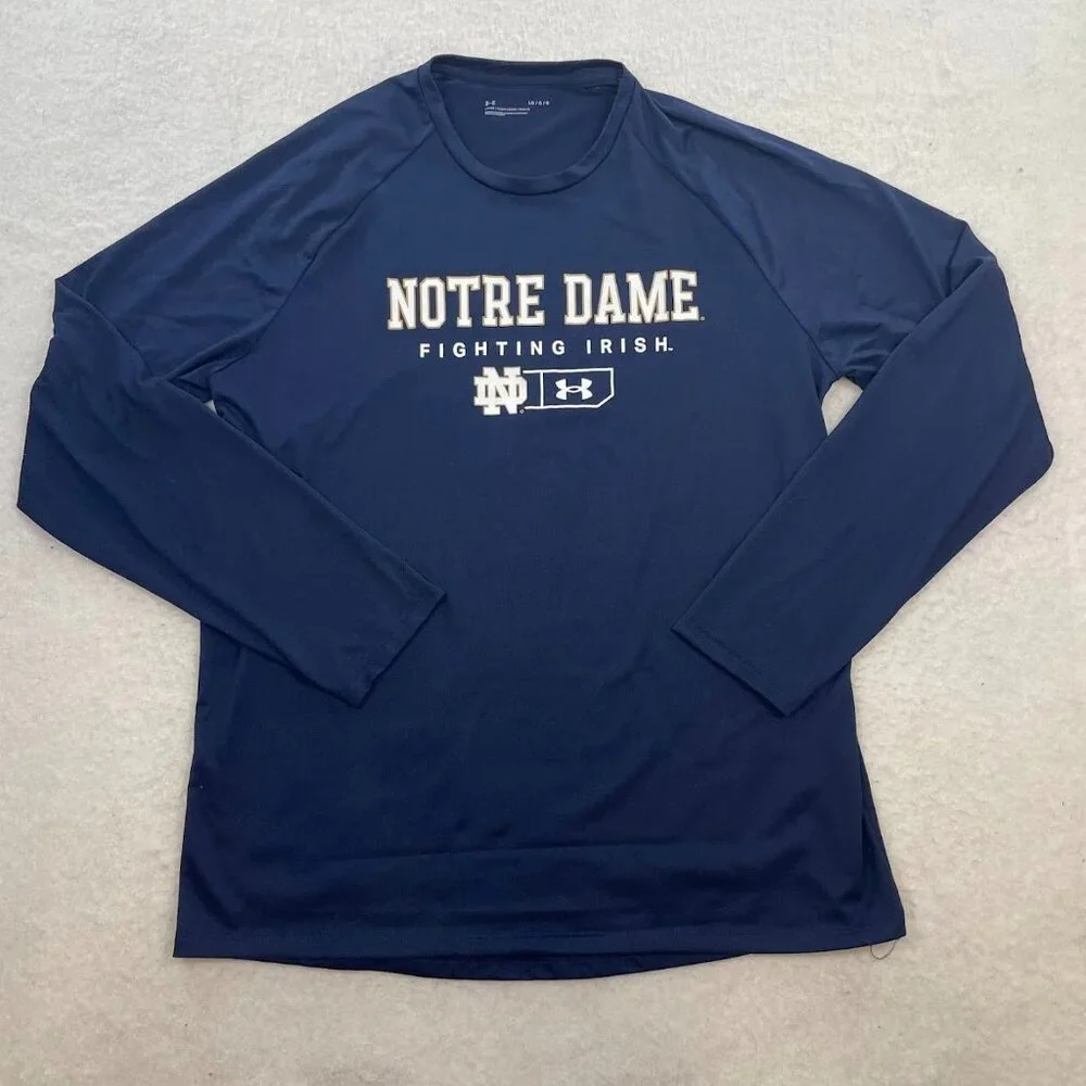 Under Armour Notre Dame Fighting Irish Logo Lockup Tech Raglan Long Sleeve Sz L - Picture 1 of 5